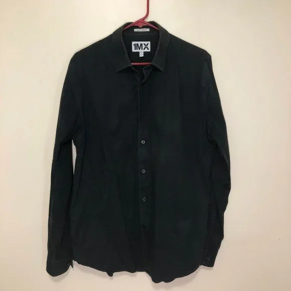 Express 1MX Extra Slim Fit Black Dress Shirt (L)